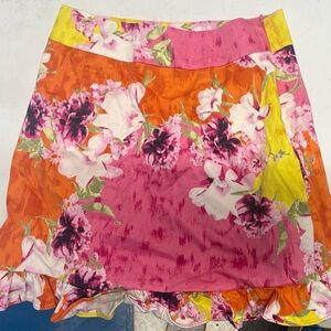 Floral Print Skirt in Pink and Orange